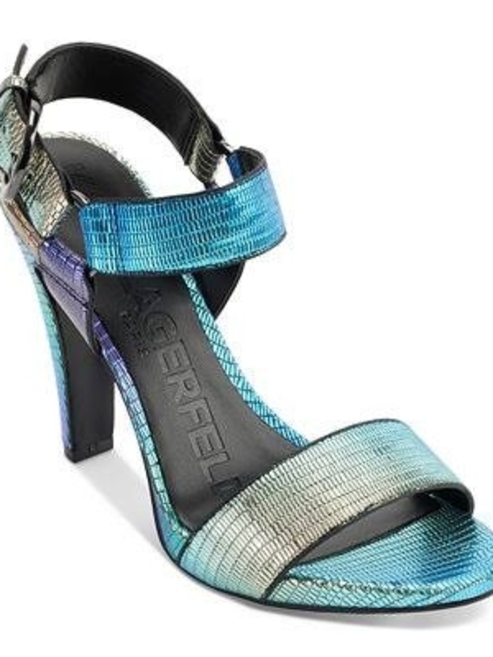 Karl Lagerfeld Iridescent Blue-Green Strappy High Heel Sandal